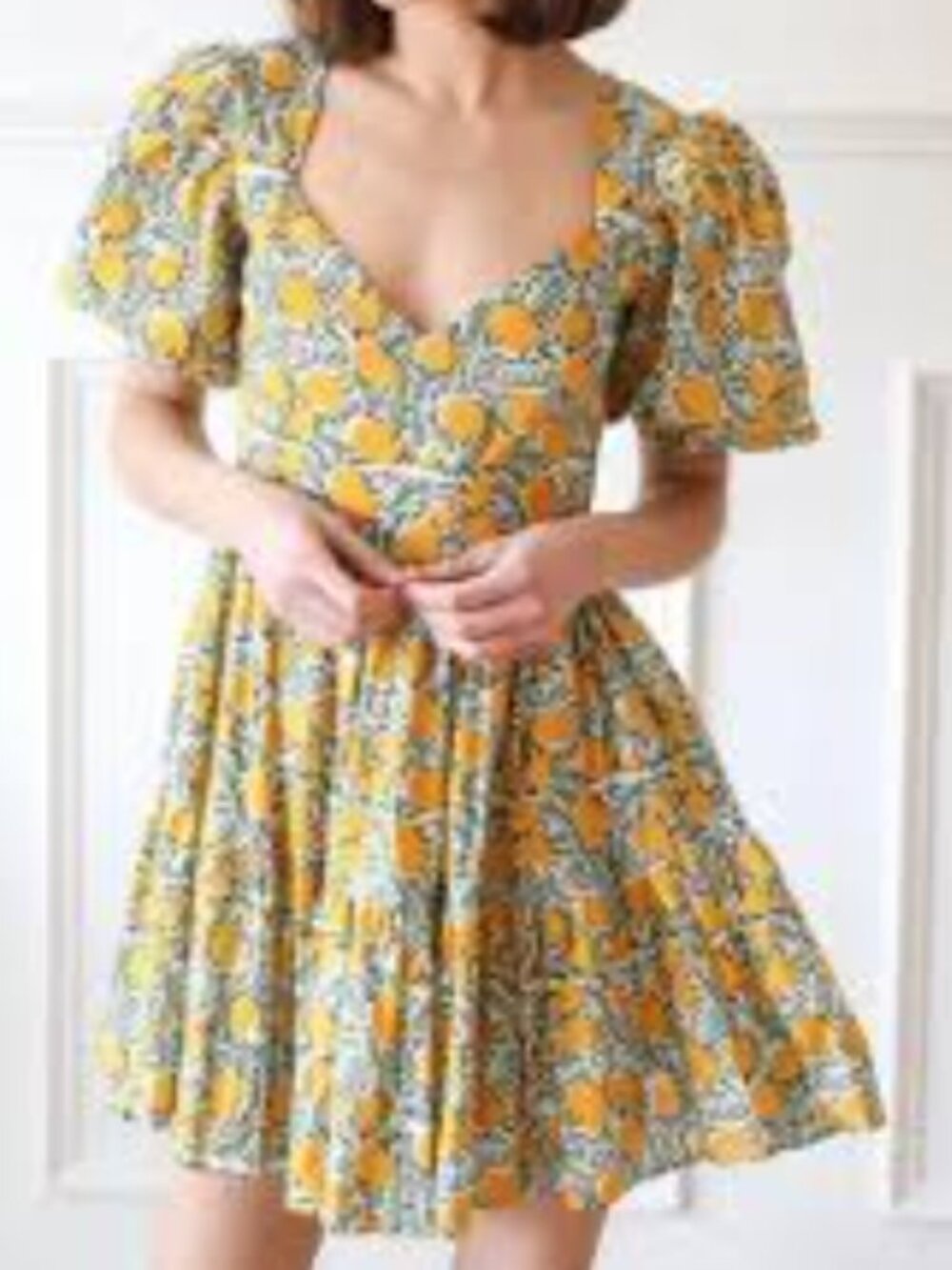 Mille Aneli Dress Citrus Print Boho Mini Dress Yellow Size S